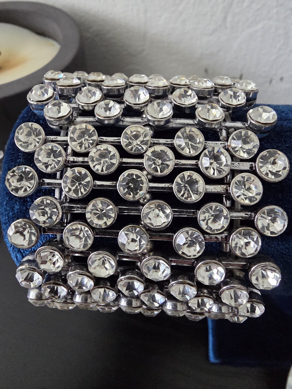 Crystal Stretch Bracelet - Clear Crystal Silver Tone -